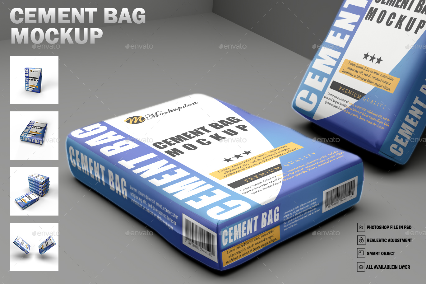 Cement Bag Mockup - Concrete Cement Sack Mockup Set, Graphics